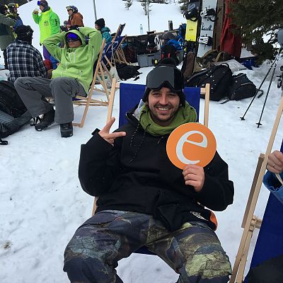 März 2018: Jonas (Blue Tomato) beim Dirty Thirty Event "The Backyard" im Snowpark Obertauern.