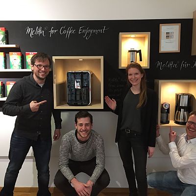 Januar 2017: Kaffee-Genießer unter sich! Christoph und Peter beim Kick-off-Meeting 2017 bei unserem Kunden Melitta in Minden