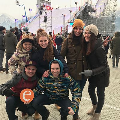 Februar 2017: Gipfelstürmer Crew beim Snowboard Festival Air + Style in Innsbruck.